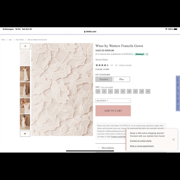 Beautiful Lace Wtoo by Watters Francila Gown. Purchased from BHLDN Anthropologie - Picture 10 of 10